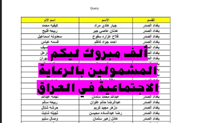 اسماء الرعاية الاجتماعية دفعة يناير وزارة العمل والشؤون الاجتماعية pdf الوجبة الأخيرة